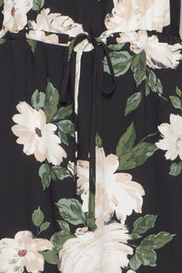 Joella Drawstring Waist Dress - Black Floral
