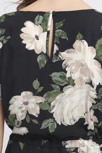 Joella Drawstring Waist Dress - Black Floral