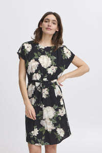 Joella Drawstring Waist Dress - Black Floral