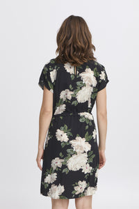 Joella Drawstring Waist Dress - Black Floral