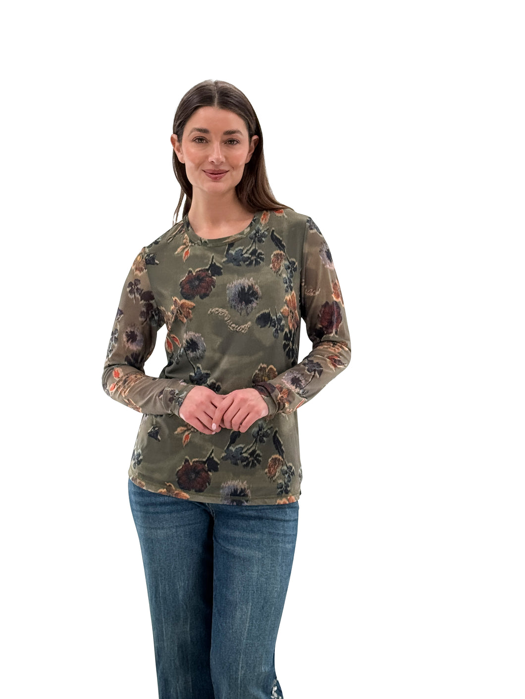 Olive Floral Print Top