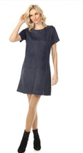 Load image into Gallery viewer, Faux Suede Short Sleeve Dress - Navy

