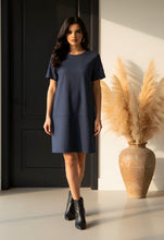 Load image into Gallery viewer, Faux Suede Short Sleeve Dress - Navy

