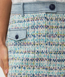Tweed Skirt with Denim Trim