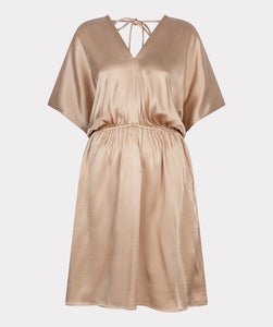 Sateen V-neck Dress - Light Gold