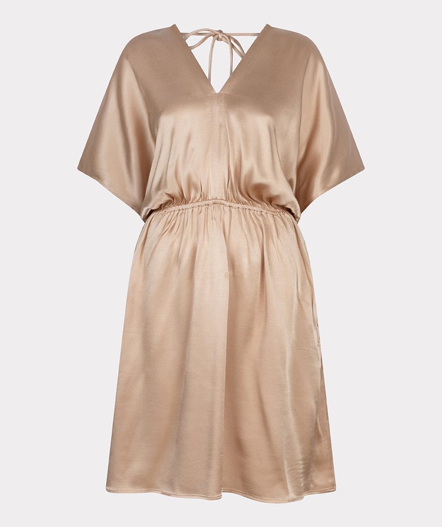 Sateen V-neck Dress - Light Gold
