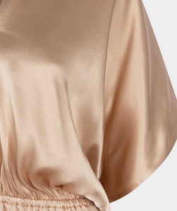 Sateen V-neck Dress - Light Gold