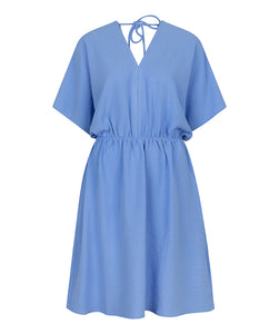 Crinkle V-neck Dress - Light Blue