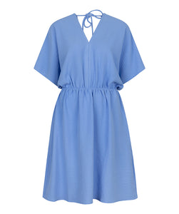 Crinkle V-neck Dress - Light Blue