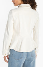 Load image into Gallery viewer, Fit and Flare Denim Trucker Jacket - Nautical Stripe
