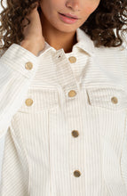 Load image into Gallery viewer, Fit and Flare Denim Trucker Jacket - Nautical Stripe
