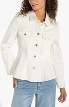 Load image into Gallery viewer, Fit and Flare Denim Trucker Jacket - Nautical Stripe
