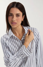Load image into Gallery viewer, Adjustable Sleeve Button Up- Navy and White
