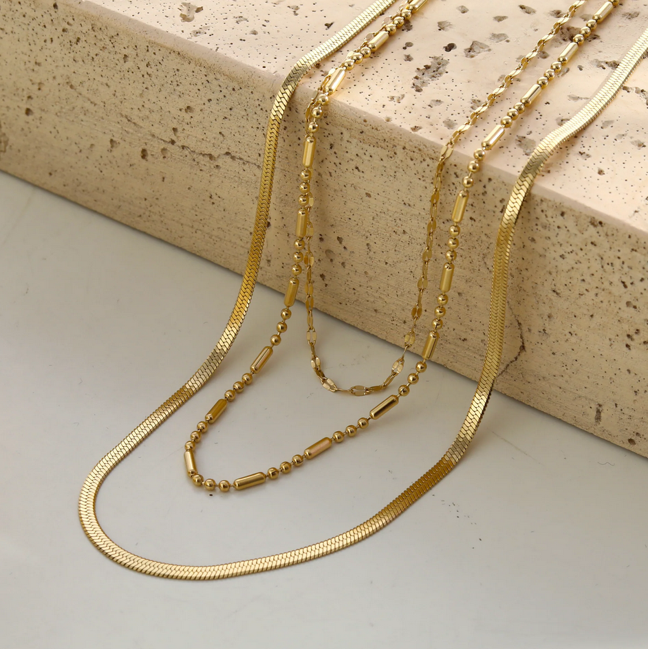 Iris Triple Layer Multi Chain Gold Necklace