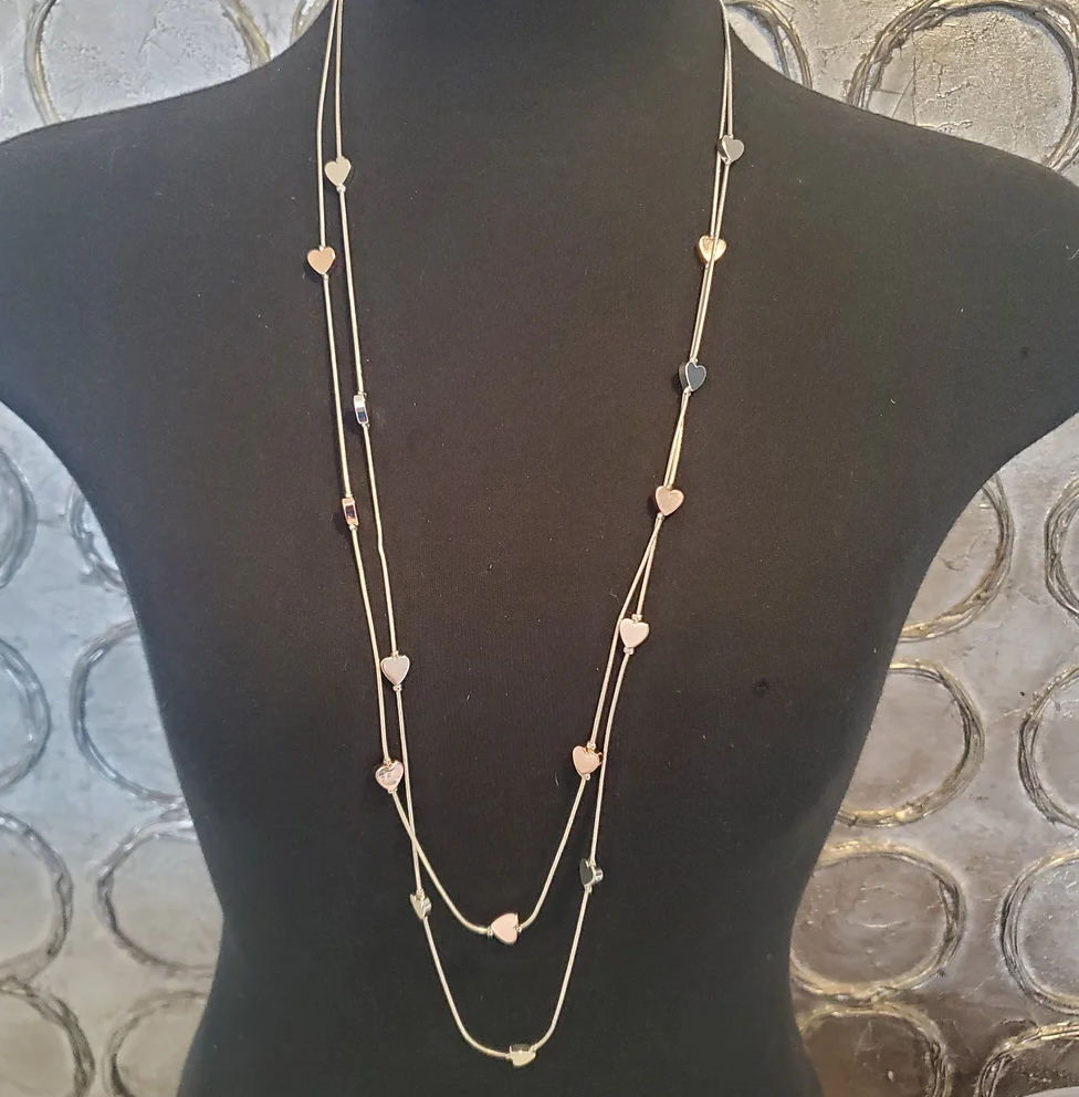 Long Multi-Strand Heart Necklace