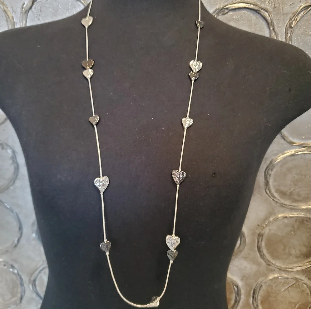 Hammered Heart Long Necklace