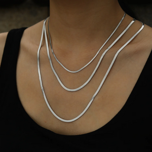 Nala Snake Textured Triple Silver Necklace