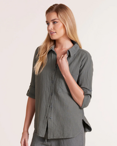 Gauze Cotton Button Down - Dark Sage