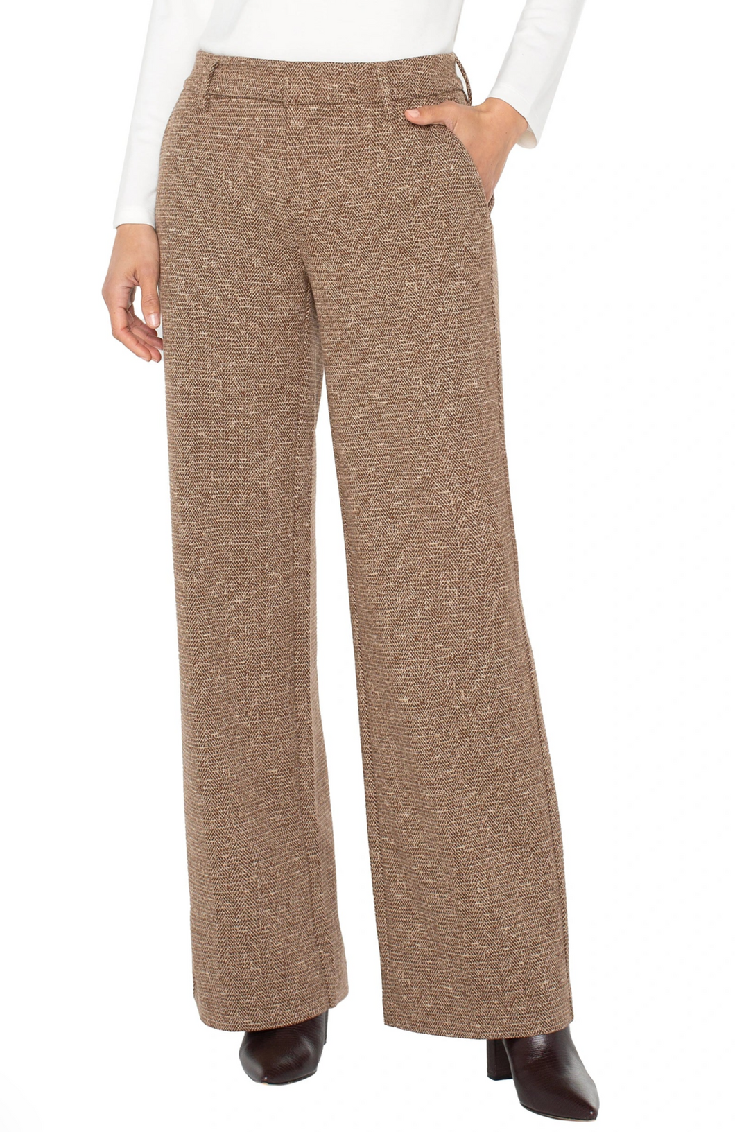Kelsey Wide Leg Trouser- Brown Herringbone