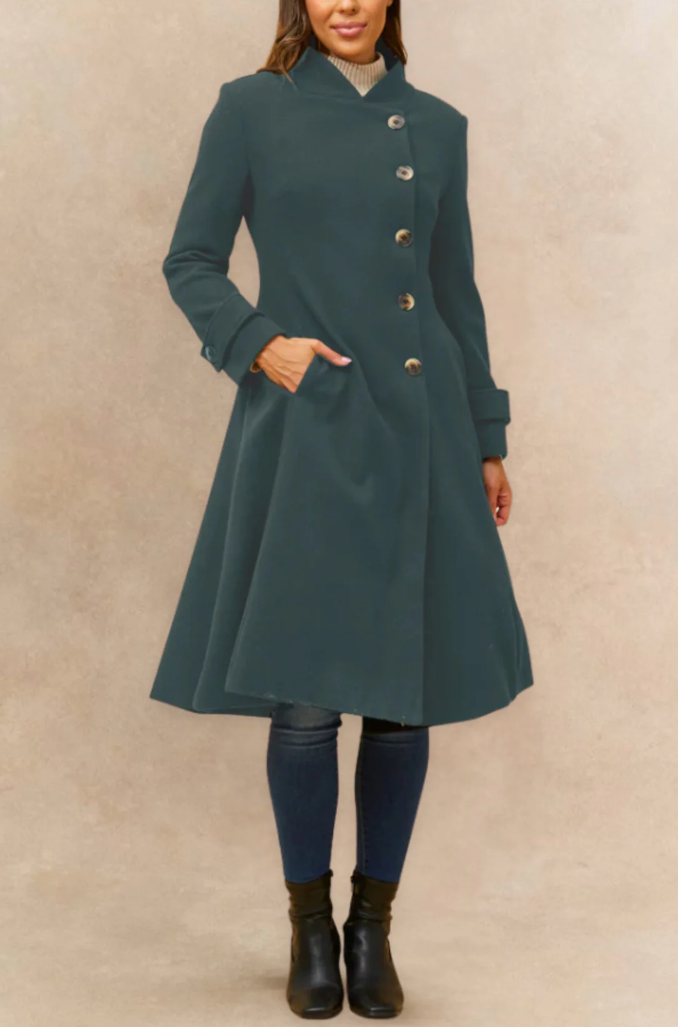 Harper Vintage Flare Coat - Green