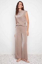 Load image into Gallery viewer, Up! Solid Belize Satin Wide Leg Pant - Almond
