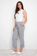 Load image into Gallery viewer, Up! Techno Button Tab Cropped Pant - Navy
