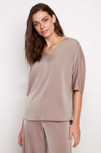 Load image into Gallery viewer, Up! Belize Satin Short Sleeve Top- Almond

