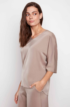 Load image into Gallery viewer, Up! Belize Satin Short Sleeve Top- Almond
