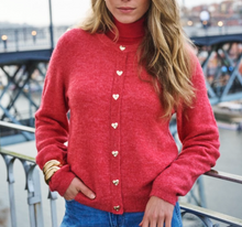 Load image into Gallery viewer, Heart Button Cardigan - Raspberry
