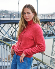 Load image into Gallery viewer, Heart Button Cardigan - Raspberry
