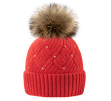 Load image into Gallery viewer, Cable Knit Pearl Pom Toque
