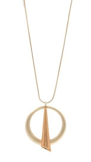 Silver Circle with Rose Gold Accent Long Necklace
